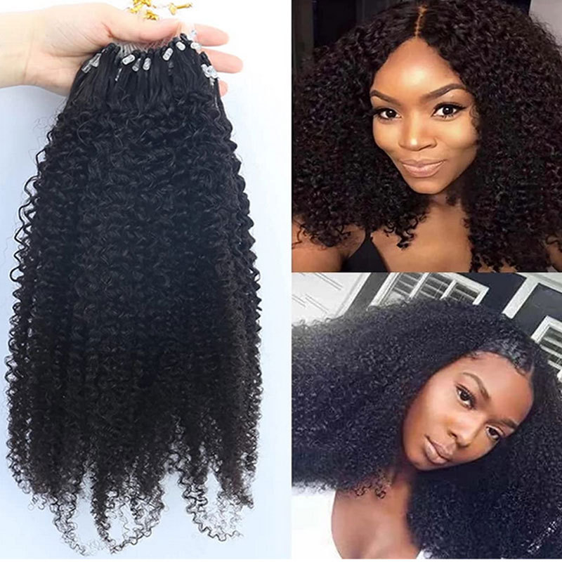 Microlink Hair Extensions Human Hair Kinky Straight Microbead Hair Extensions Remy Hair I Tip Hair Extensions Loop Rings Natural Black Brazilian Micro Links Human Hair For Black Women