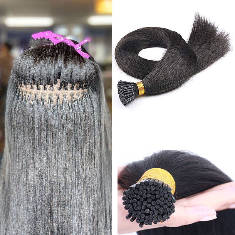 Microlink Hair Extensions Human Hair Extension I Tip Hair Extensions For Women Natural Black Brazilian Silk Straight Virgin Hair 100g/Lot