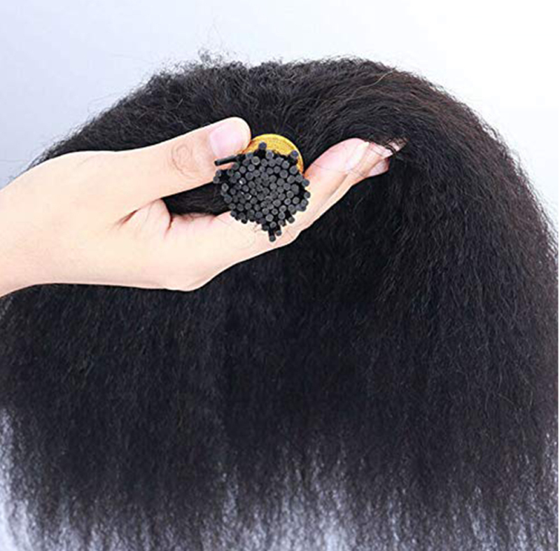 I Tip Human Hair Extensions Kinky Straight Bundles Microlinks Hair Extensions Coarse Yaki Bulk Hair For Black Women