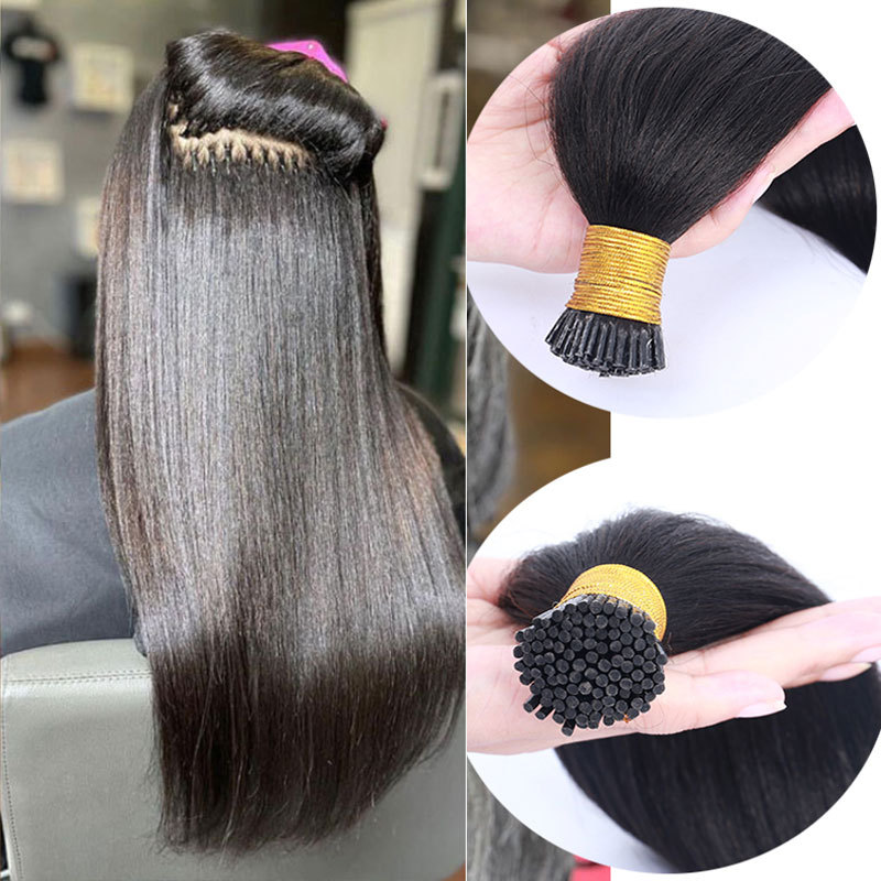 Microlink Hair Extensions Human Hair Extension I Tip Hair Extensions For Women Natural Black Brazilian Silk Straight Virgin Hair 100g/Lot