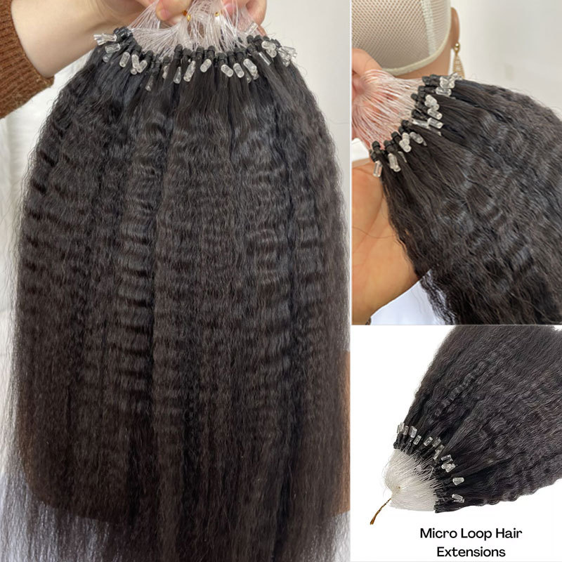 Microlink Hair Extensions Human Hair Kinky Straight Microbead Hair Extensions Remy Hair I Tip Hair Extensions Loop Rings Natural Black Brazilian Micro Links Human Hair For Black Women