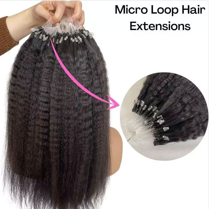 Microlink Hair Extensions Human Hair Kinky Straight Microbead Hair Extensions Remy Hair I Tip Hair Extensions Loop Rings Natural Black Brazilian Micro Links Human Hair For Black Women
