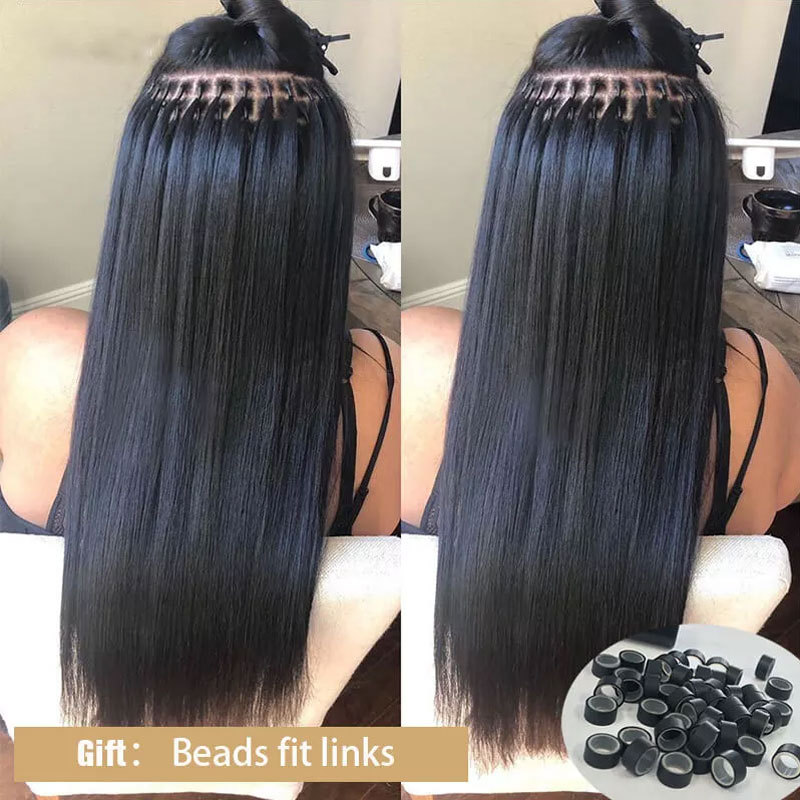 Microlink Hair Extensions Human Hair Extension I Tip Hair Extensions For Women Natural Black Brazilian Silk Straight Virgin Hair 100g/Lot