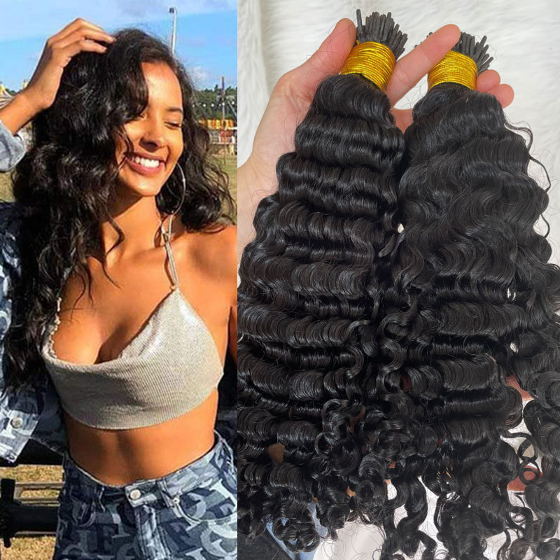 Deep Wave I Tip Hair Extensions Microlinks For Black Women Malaysia Virgin Hair 100% Human Hair Bulk Natural Black Hair Extensions Voloria