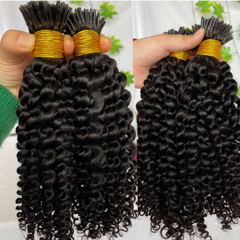 Kinky Curly Microlinks Human Hair Extensions Brazilian Virgin Hair Weave Bundles I Tip Hair Extensions Bulk Hair