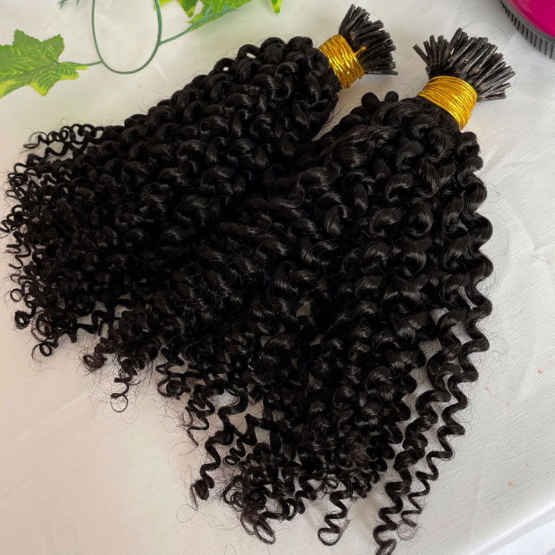 I Tip Human Hair Extensions Kinky Straight Bundles Microlinks Hair Extensions Coarse Yaki Bulk Hair For Black Women