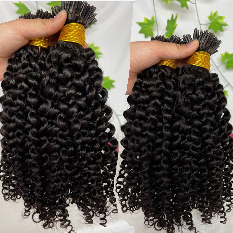 Kinky Curly Microlinks Human Hair Extensions Brazilian Virgin Hair Weave Bundles I Tip Hair Extensions Bulk Hair