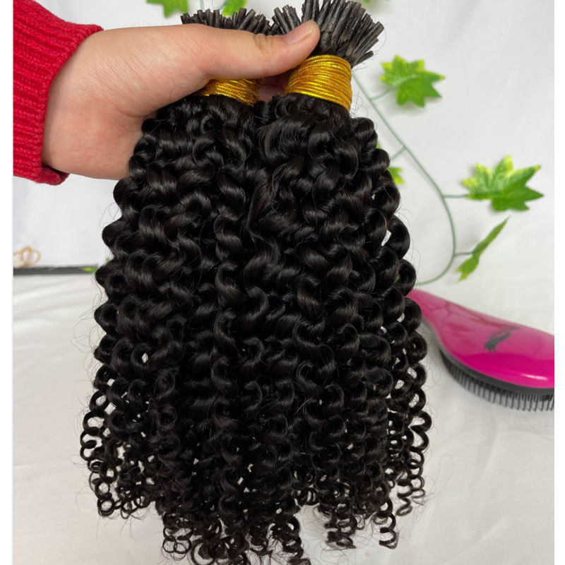 Kinky Curly Microlinks Human Hair Extensions Brazilian Virgin Hair Weave Bundles I Tip Hair Extensions Bulk Hair