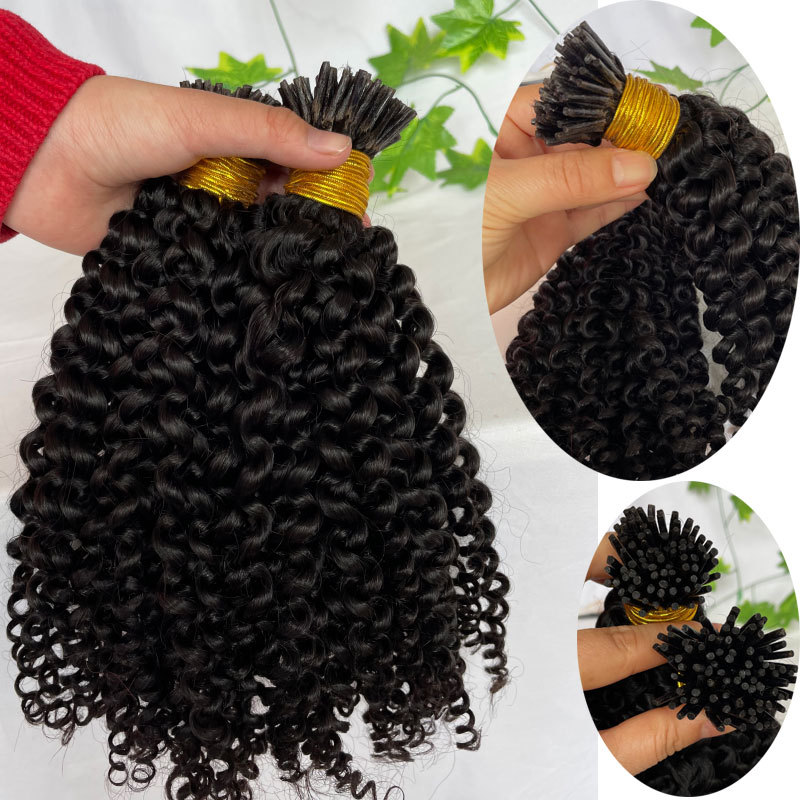 Kinky Curly Microlinks Human Hair Extensions Brazilian Virgin Hair Weave Bundles I Tip Hair Extensions Bulk Hair