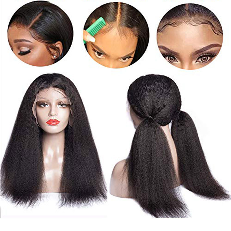 Kinky Straight 13x4 Transparent Lace Front Human Hair Wig For Women 300% Density Auburn Copper Red #30 Yaki Straight Human Hair Lace Front Wig With Baby Hair Pre Plucked Natural Hairline