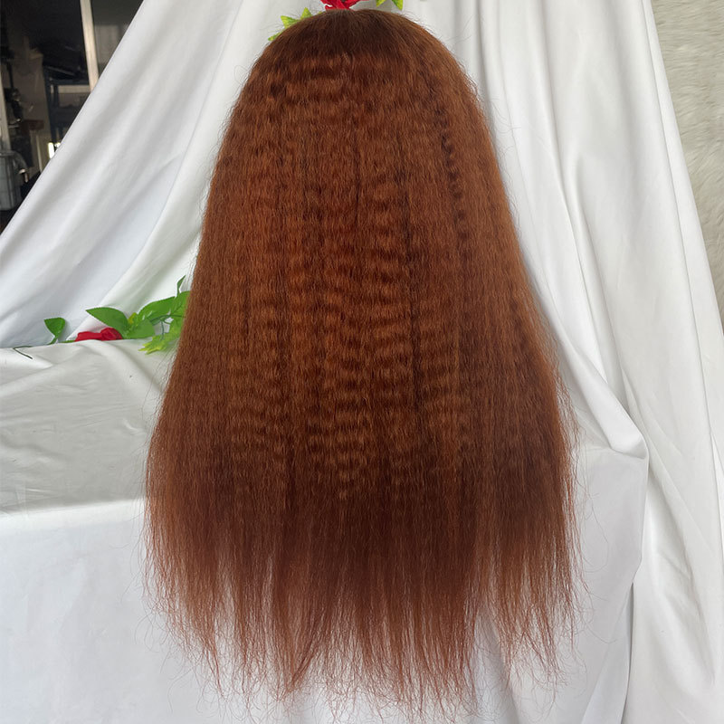 260% High Density Kinky Straight Lace Front Human Hair Wigs Brazilian Human Hair Lace Front Wig With Baby Hair 30# Yaki Straight For Women Natural Color