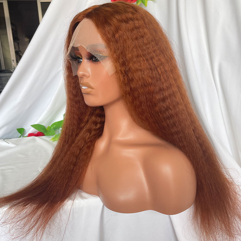 260% High Density Kinky Straight Lace Front Human Hair Wigs Brazilian Human Hair Lace Front Wig With Baby Hair 30# Yaki Straight For Women Natural Color