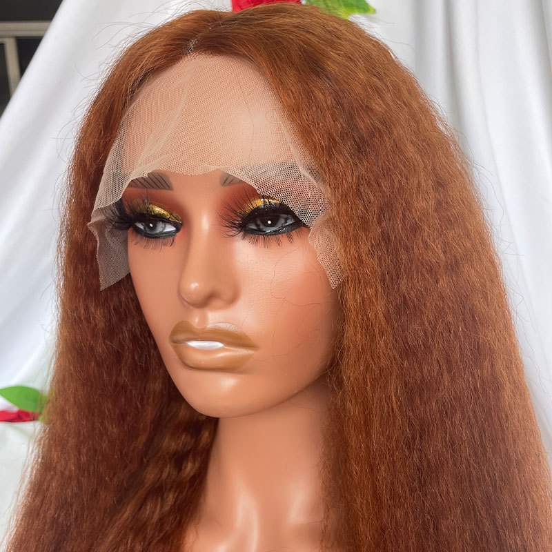 260% High Density Kinky Straight Lace Front Human Hair Wigs Brazilian Human Hair Lace Front Wig With Baby Hair 30# Yaki Straight For Women Natural Color