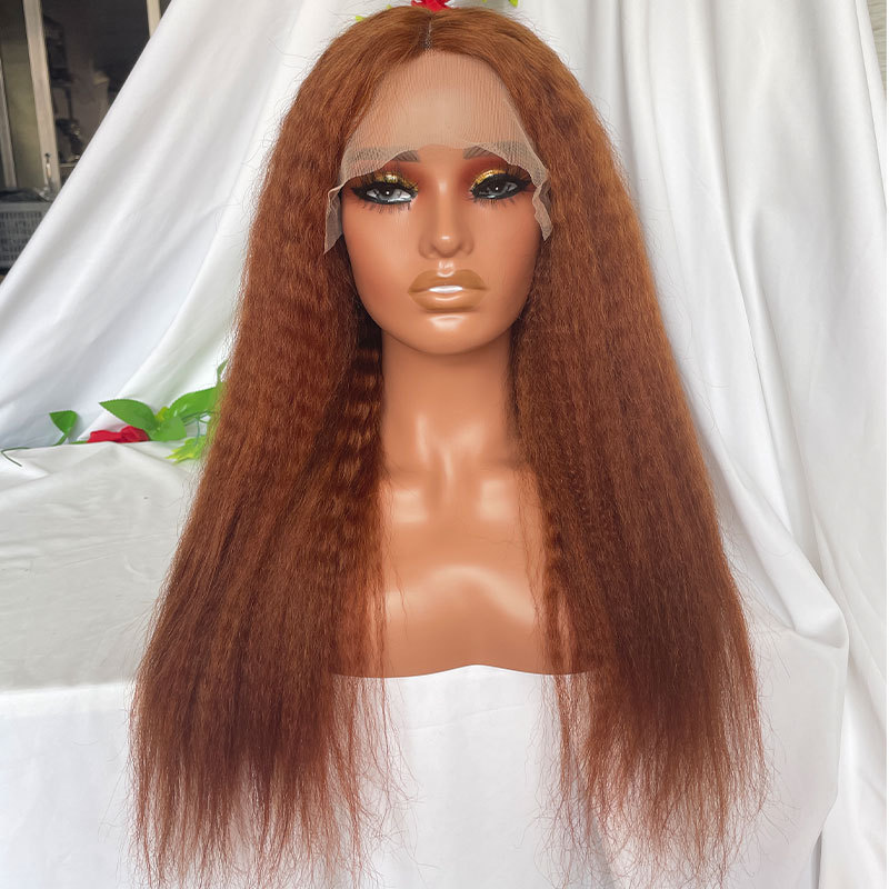260% High Density Kinky Straight Lace Front Human Hair Wigs Brazilian Human Hair Lace Front Wig With Baby Hair 30# Yaki Straight For Women Natural Color