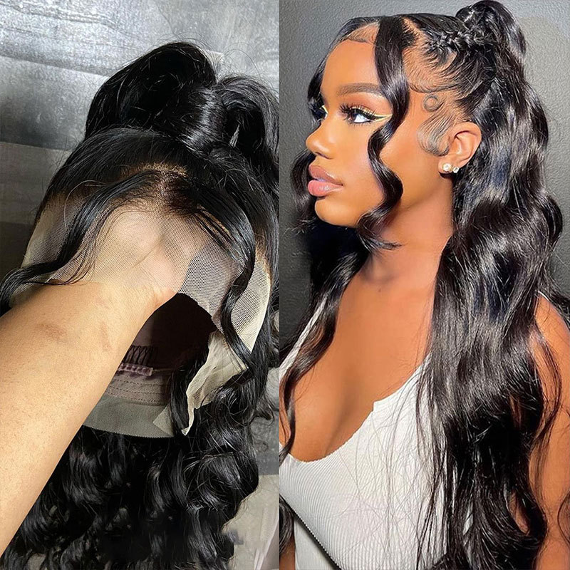 Human Hair Full Lace Wigs Body Wave 13x4 HD Transparent Lace Frontal Human Hair Wigs Brazilian Pre Plucked Lace Closure Wig For Women Natural Color