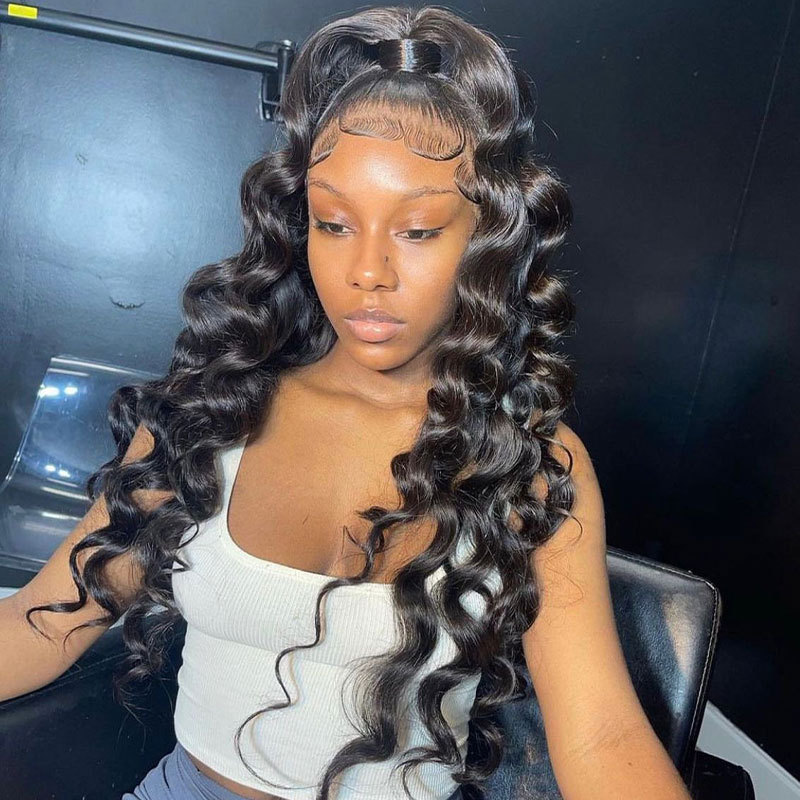 HD 13X6 Transparent Loose Wave Lace Frontal Wigs Human Hair Wigs Pre Plucked Brazilian Remy Glueless Hair Wigs Natural Color 180% Density