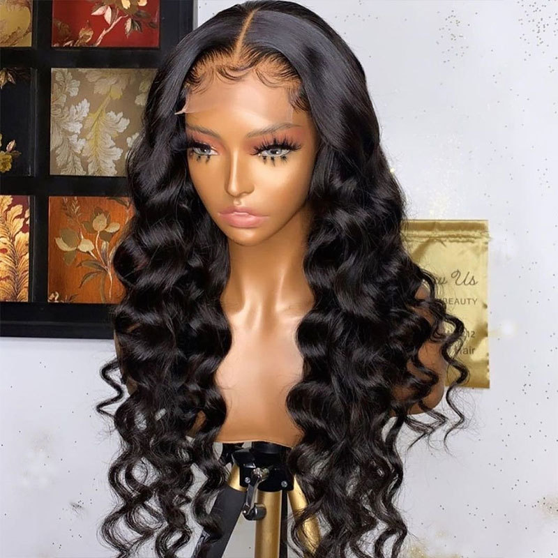 HD 13X6 Transparent Loose Wave Lace Frontal Wigs Human Hair Wigs Pre Plucked Brazilian Remy Glueless Hair Wigs Natural Color 180% Density