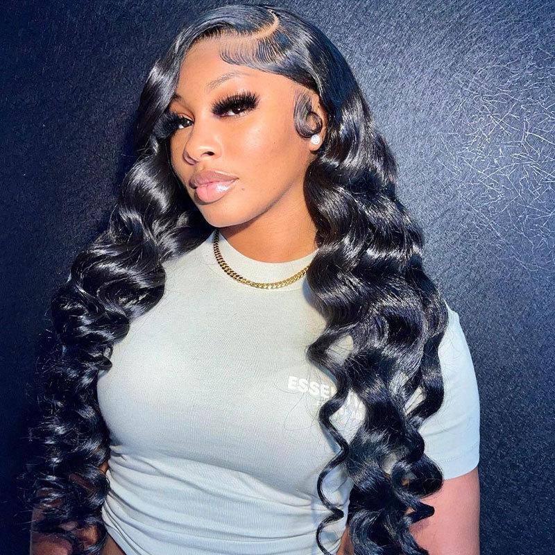 HD 13X6 Transparent Loose Wave Lace Frontal Wigs Human Hair Wigs Pre Plucked Brazilian Remy Glueless Hair Wigs Natural Color 180% Density