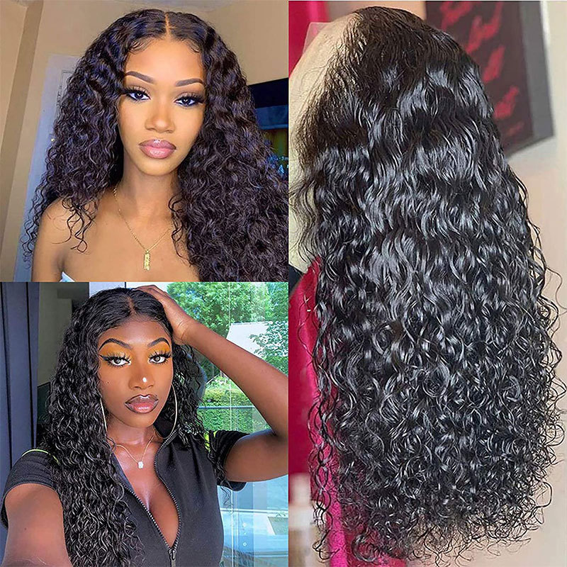 13x4 Lace Front Wigs Glueless Human Hair Water Wave Lace Frontal Wigs Pre Plucked With Baby Hair Brazilian Virgin Hair Curly Wigs Deep Water Wave Human Hair Wigs 300%Hight Density