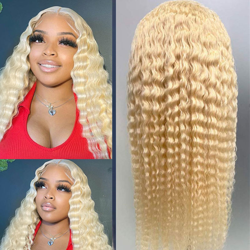 13x4 Deep Loose wave 613 Honey Blonde Curly Transparent Lace Frontal Wigs 180% Remy Hair Colored Women Human Hair Wigs