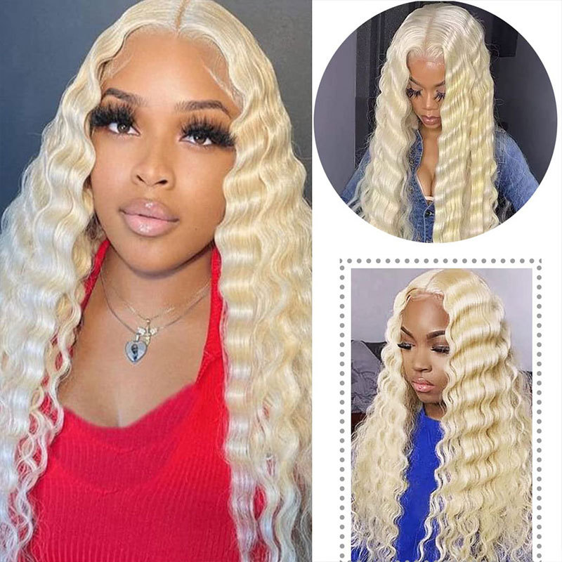 13x4 Deep Loose wave 613 Honey Blonde Curly Transparent Lace Frontal Wigs 180% Remy Hair Colored Women Human Hair Wigs