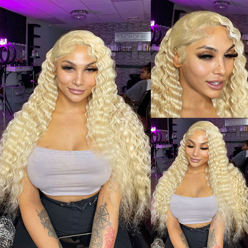 13x4 Deep Loose wave 613 Honey Blonde Curly Transparent Lace Frontal Wigs 180% Remy Hair Colored Women Human Hair Wigs