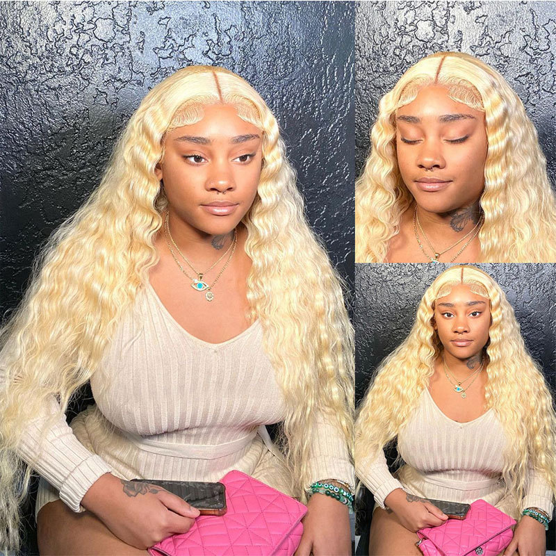 13x4 Deep Loose wave 613 Honey Blonde Curly Transparent Lace Frontal Wigs 180% Remy Hair Colored Women Human Hair Wigs