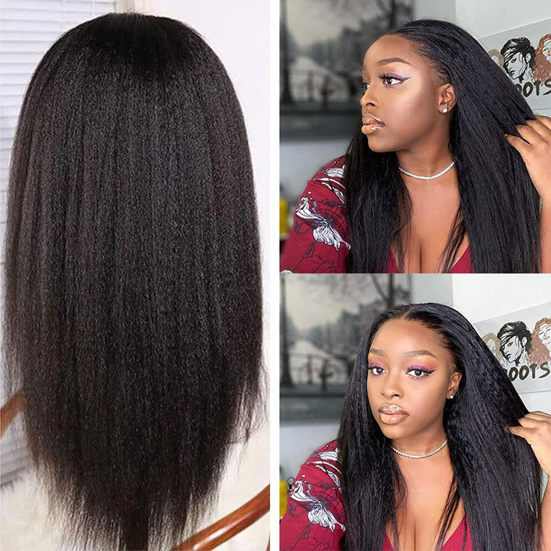 Baby Hair Kinky Straight Wig Full Lace Human Hair Wig Transparent Lace Human Hair Wigs For Black Women Yaki Straight Braizilian Remy Human Hair Wigs 150% Density