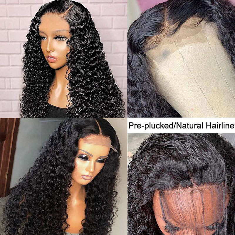 Deep Wave 13x6 Lace Front Human Hair Wig Remy Water Curly Frontal Wigs Transprent Human Hair Wigs For Women 150% Density Lace Front Wigs Natural Color