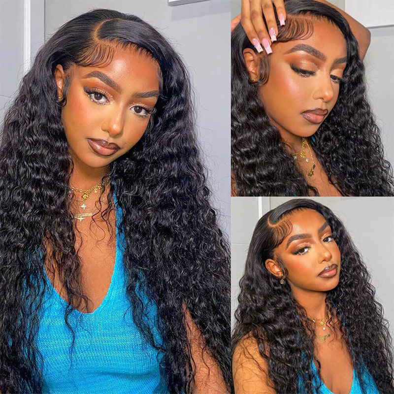 Deep Wave 13x6 Lace Front Human Hair Wig Remy Water Curly Frontal Wigs Transprent Human Hair Wigs For Women 150% Density Lace Front Wigs Natural Color