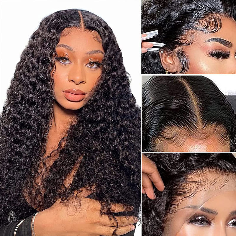 Deep Wave 13x6 Lace Front Human Hair Wig Remy Water Curly Frontal Wigs Transprent Human Hair Wigs For Women 150% Density Lace Front Wigs Natural Color