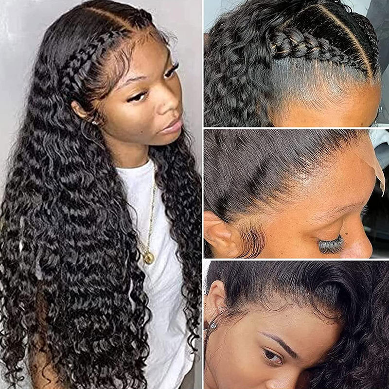 Deep Wave 13x6 Lace Front Human Hair Wig Remy Water Curly Frontal Wigs Transprent Human Hair Wigs For Women 150% Density Lace Front Wigs Natural Color