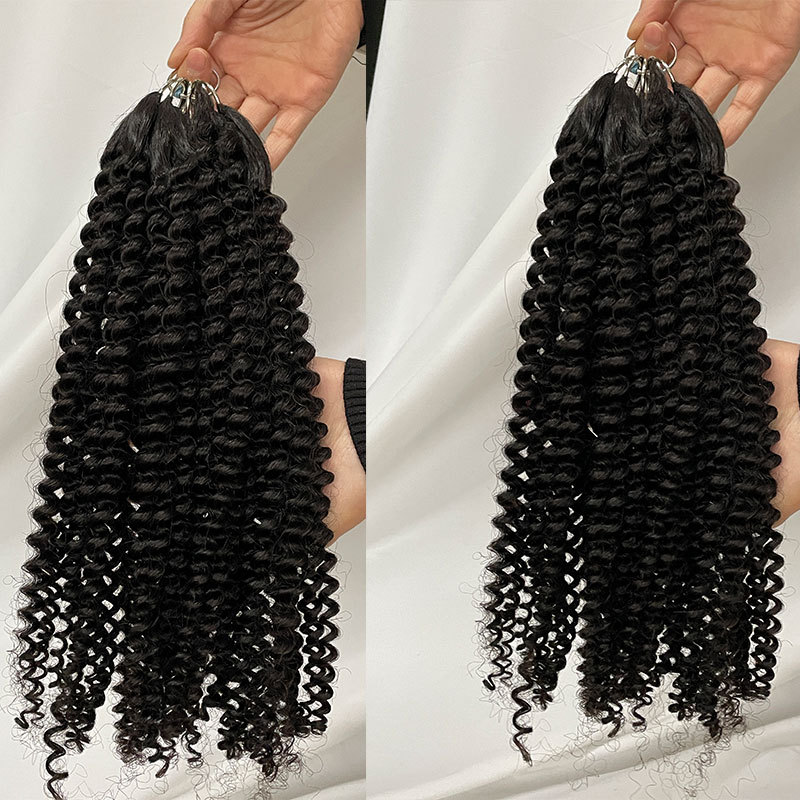 Kinky Curly Hair Extensions 200pc/Lot Feather Line Hair Extensions 100% Human Hair Extensions 18-24inch Curly Hair Extensions For Women Natural Color