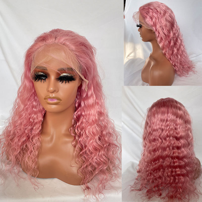 Pink Lace Front Human Hair Wigs Deep Wave Transparent Lace Colored  Curly Lace Wigs 13X4 Brazilian Human Hair Lace Front Wigs For Women