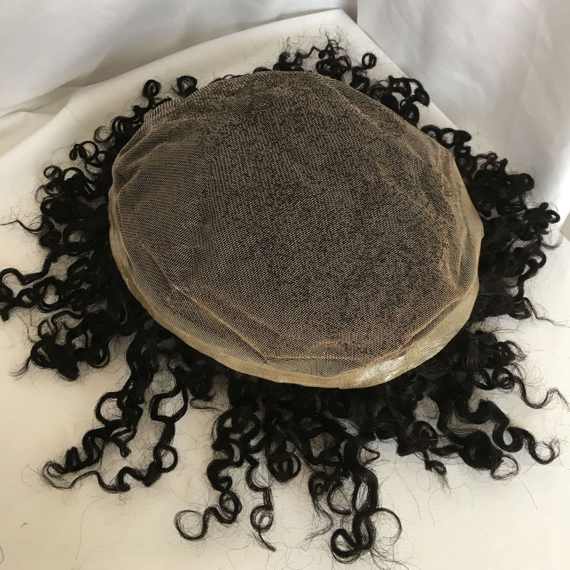 Afro Twist Curly Hair Toupee For Black Men Wigs Full  French Lace Toupee Hairpieces Mens Replacement System Human Hair Men 10x8inch Curly Toupee
