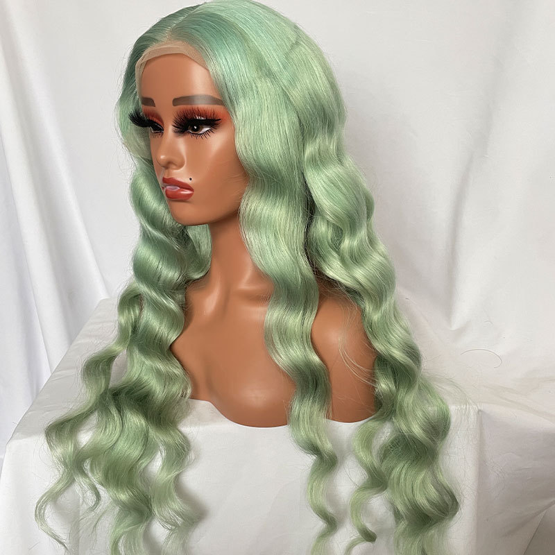 Transparent Lace Colored Human Hair Wigs T Part Wig Loose Wave 13x4x1 Lace Front Human Hair Wigs For Black Women Brazilian Remy Light Green 180% Density
