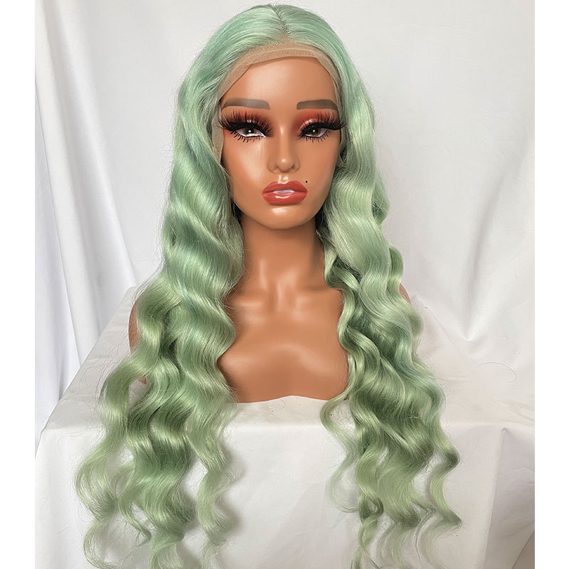 Transparent Lace Colored Human Hair Wigs T Part Wig Loose Wave 13x4x1 Lace Front Human Hair Wigs For Black Women Brazilian Remy Light Green 180% Density