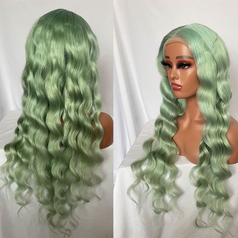 Transparent Lace Colored Human Hair Wigs T Part Wig Loose Wave 13x4x1 Lace Front Human Hair Wigs For Black Women Brazilian Remy Light Green 180% Density