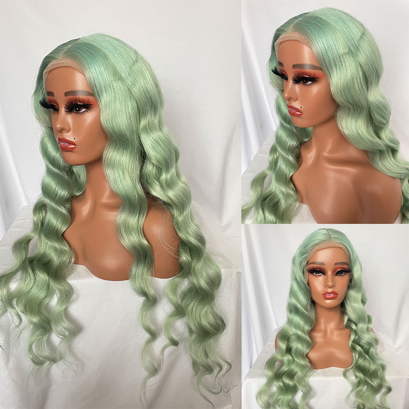 Transparent Lace Colored Human Hair Wigs T Part Wig Loose Wave 13x4x1 Lace Front Human Hair Wigs For Black Women Brazilian Remy Light Green 180% Density