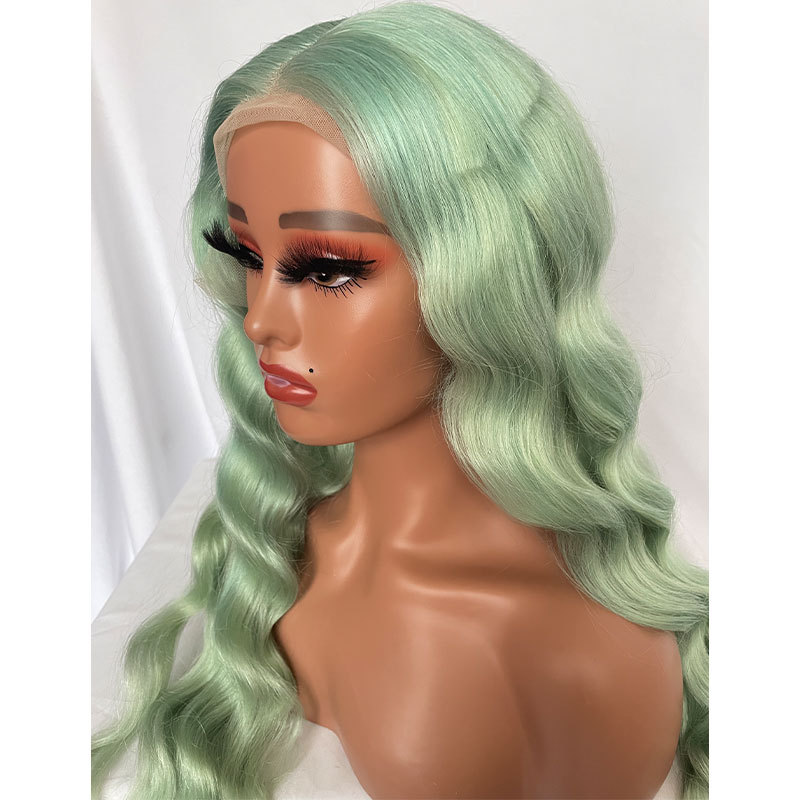 Transparent Lace Colored Human Hair Wigs T Part Wig Loose Wave 13x4x1 Lace Front Human Hair Wigs For Black Women Brazilian Remy Light Green 180% Density