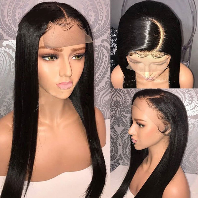 Voloria 4x4In Silk Base Top Full Lace Human Hair Wig Silk Straight Virgin Brazilian Hair Lace Wigs For Black Women Glueless Natural Hairline Silk Base Wig 150% Density