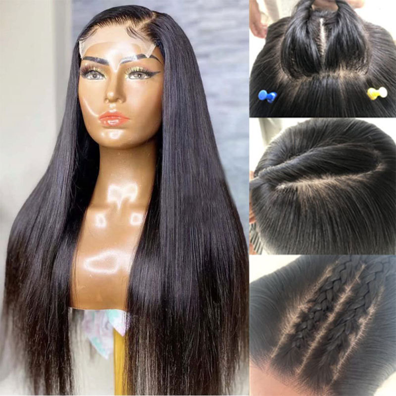 Voloria 4x4In Silk Base Top Full Lace Human Hair Wig Silk Straight Virgin Brazilian Hair Lace Wigs For Black Women Glueless Natural Hairline Silk Base Wig 150% Density