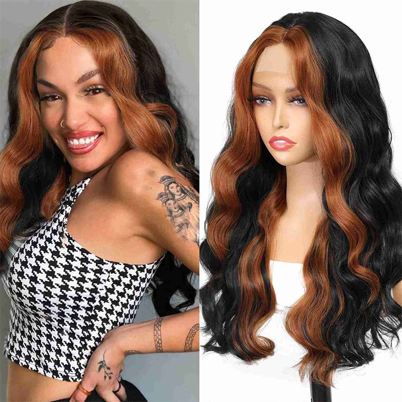 Highlight Black Wig T Part 13x4x1 Human Hair Brazilian Glueless Wig Red Colored Human Hair Wigs For Women Body Wave Lace Front Wig