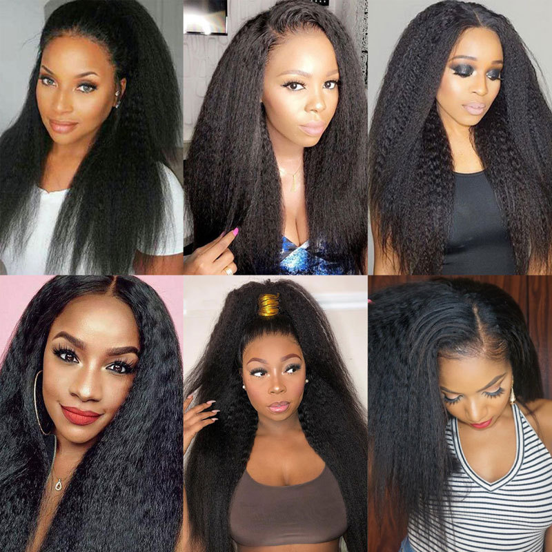 Yaki 360 Human Hair Lace Frontal Wigs Kinky Straight Lace Front Human Hair Wigs Lace Frontal Glueless Wig For Blace Women