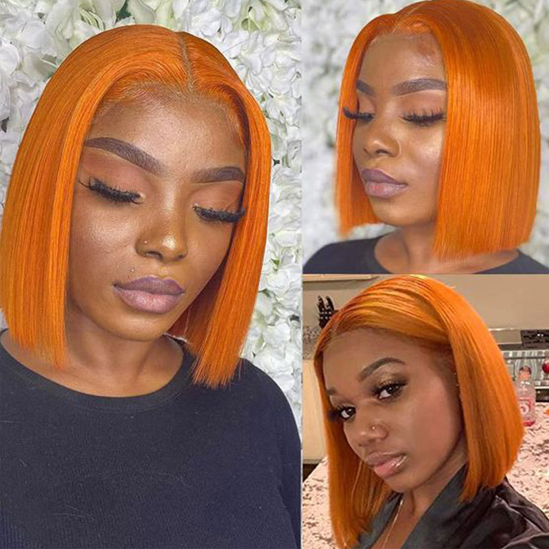 Orange Ginger Human Hair Straight Wigs BOB Wig 13x4 Lace Front Human Hair Wigs Transparent Lace Wig For Black Women Brazilian Remy Hair 180% Density