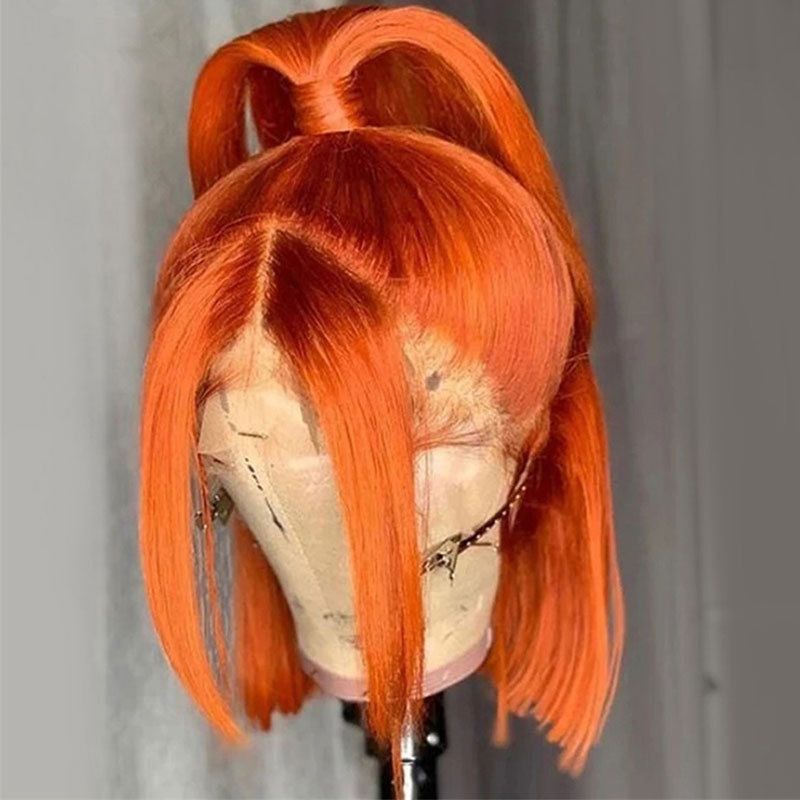 Orange Ginger Human Hair Straight Wigs BOB Wig 13x4 Lace Front Human Hair Wigs Transparent Lace Wig For Black Women Brazilian Remy Hair 180% Density