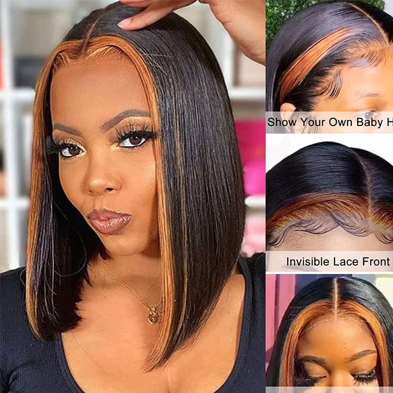 Highlights Wigs Silk Straight T Lace Front Wigs For Women Human Hair Middle Part Lace Wig 180% Density Brazilian Hair 13X4X1 Colored Wigs