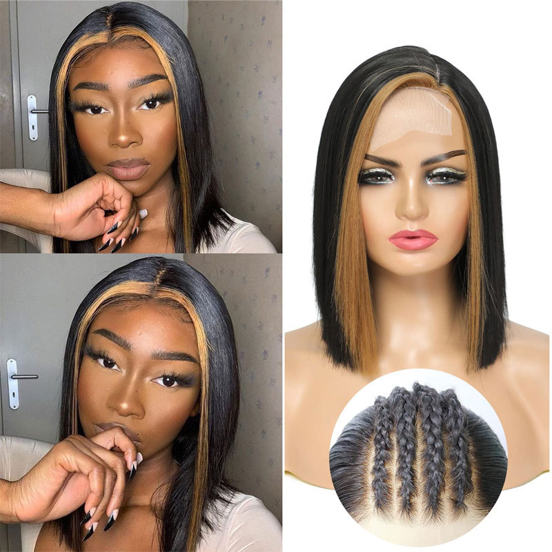 Highlights Wigs Silk Straight T Lace Front Wigs For Women Human Hair Middle Part Lace Wig 180% Density Brazilian Hair 13X4X1 Colored Wigs