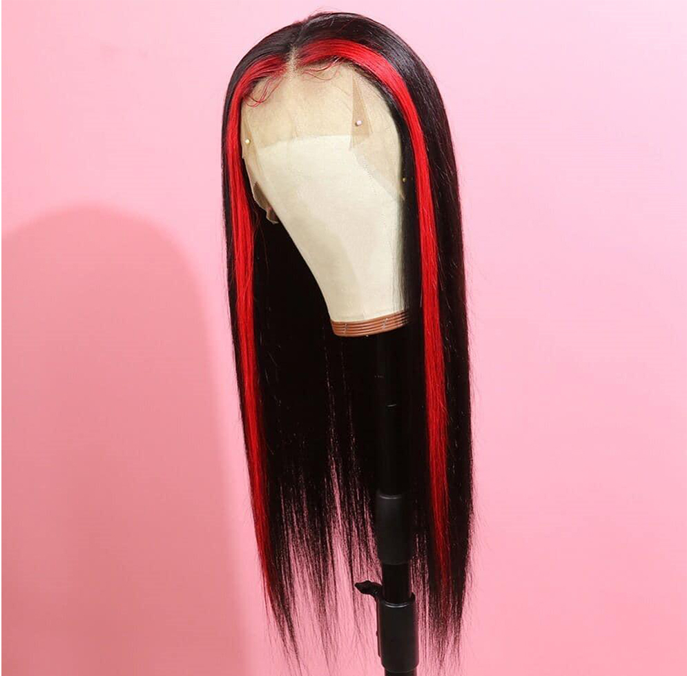 Highlights Wigs Silk Straight T Lace Front Wigs For Women Human Hair Middle Part Lace Wig 180% Density Brazilian Hair 13X4X1 Colored Wigs