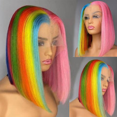 180% Density Rainbow Lace Front Wigs Short Bob Colored Human Hair Wig 13x4 Lace Frontal Remy Hair Transparent Lace Wigs With Baby Hair For Women
